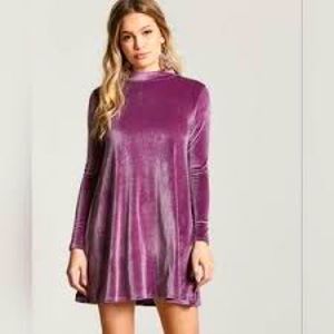 Crushed Velvet Mock Neck Dress